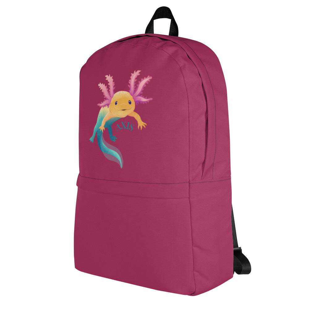 Gammelrosa ryggsäck med axolotlen Axis tryckt på.