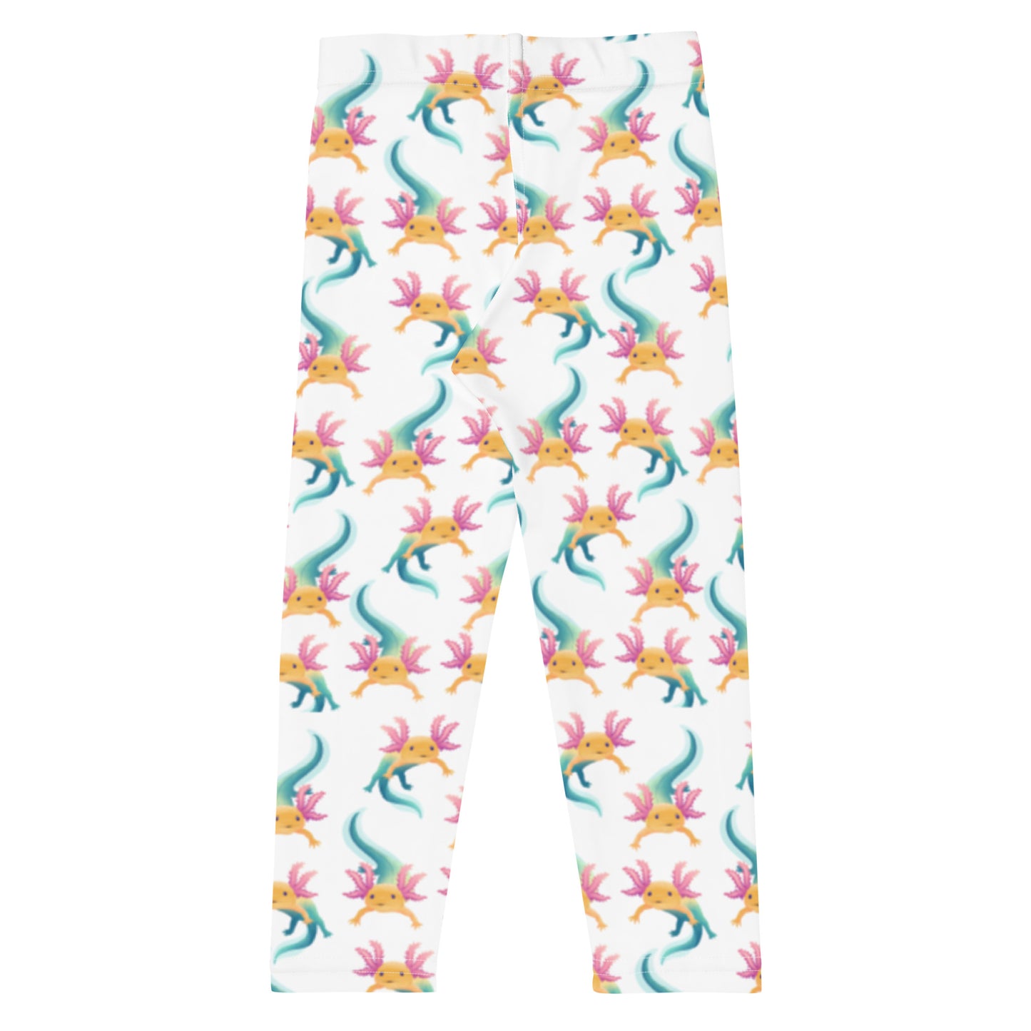 Unisex Leggings för barn stl 92-128. Vit bottenfärg och multi tryck med axolotlen Axis.