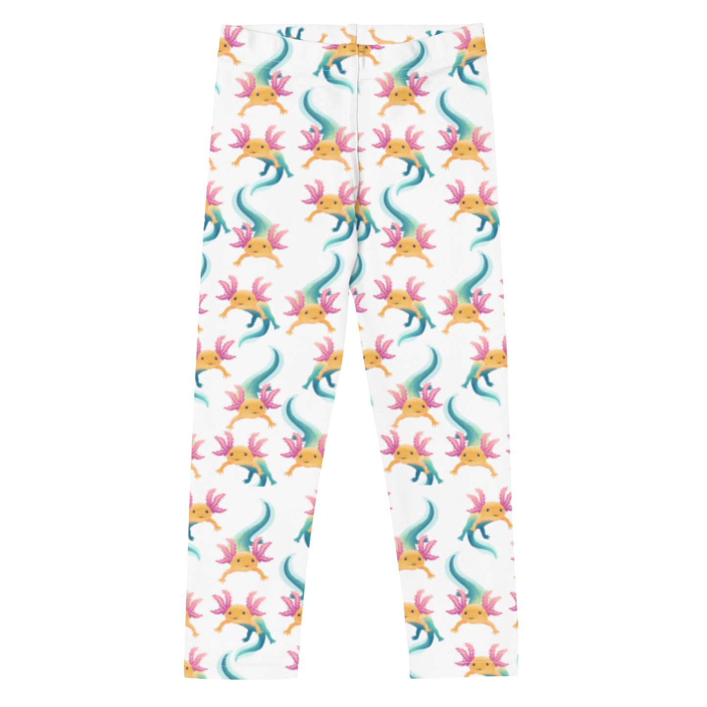 Unisex Leggings för barn stl 92-128. Vit bottenfärg och multi tryck med axolotlen Axis.
