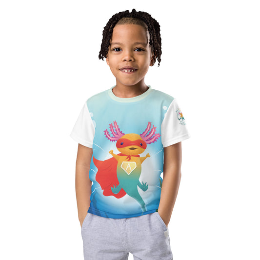 "SuperAxis" T-shirt för barn 2-8år, med helt tryck på framsidan samt rundad hals, vit rygg och ärm.