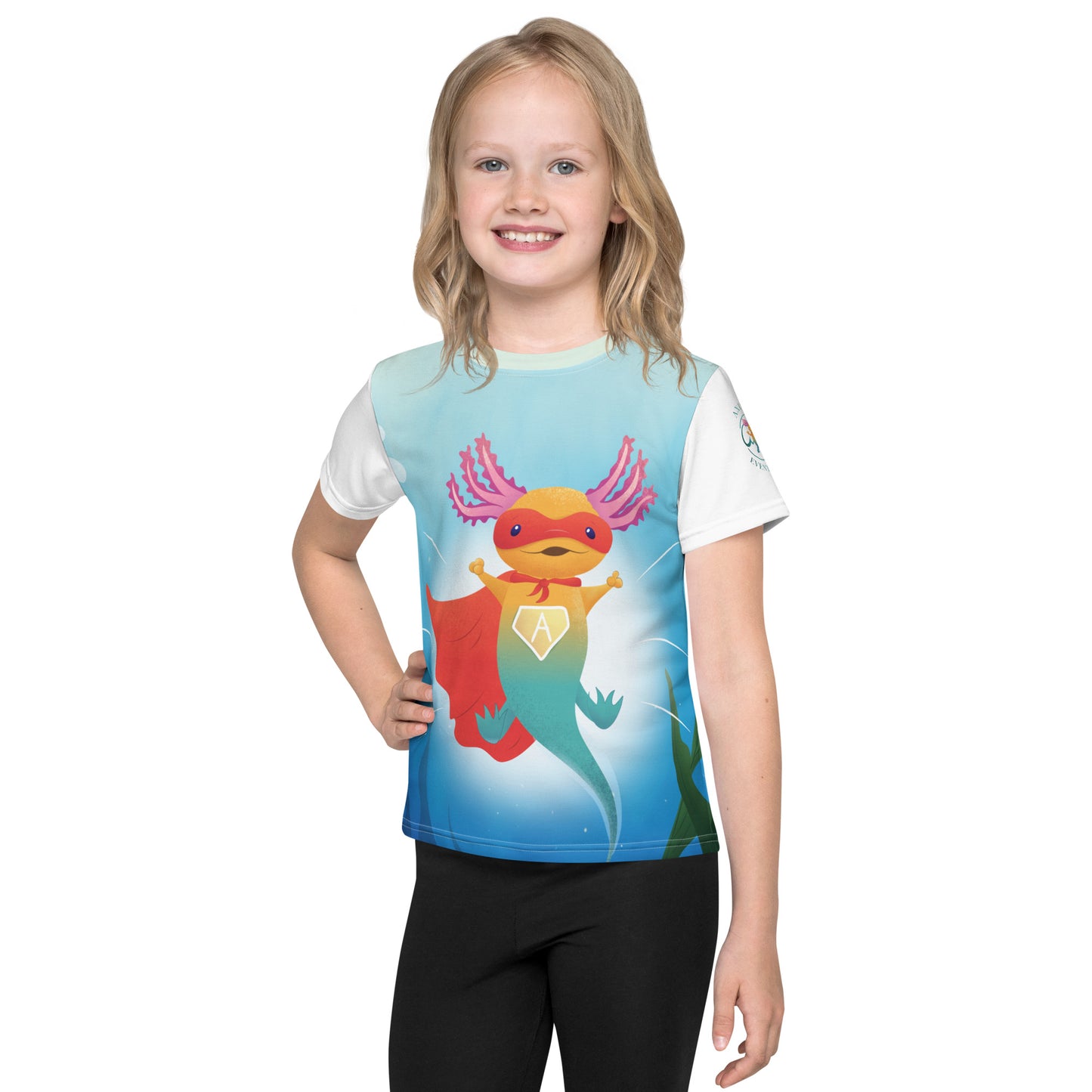 "SuperAxis" T-shirt för barn 2-8år, med helt tryck på framsidan samt rundad hals, vit rygg och ärm.